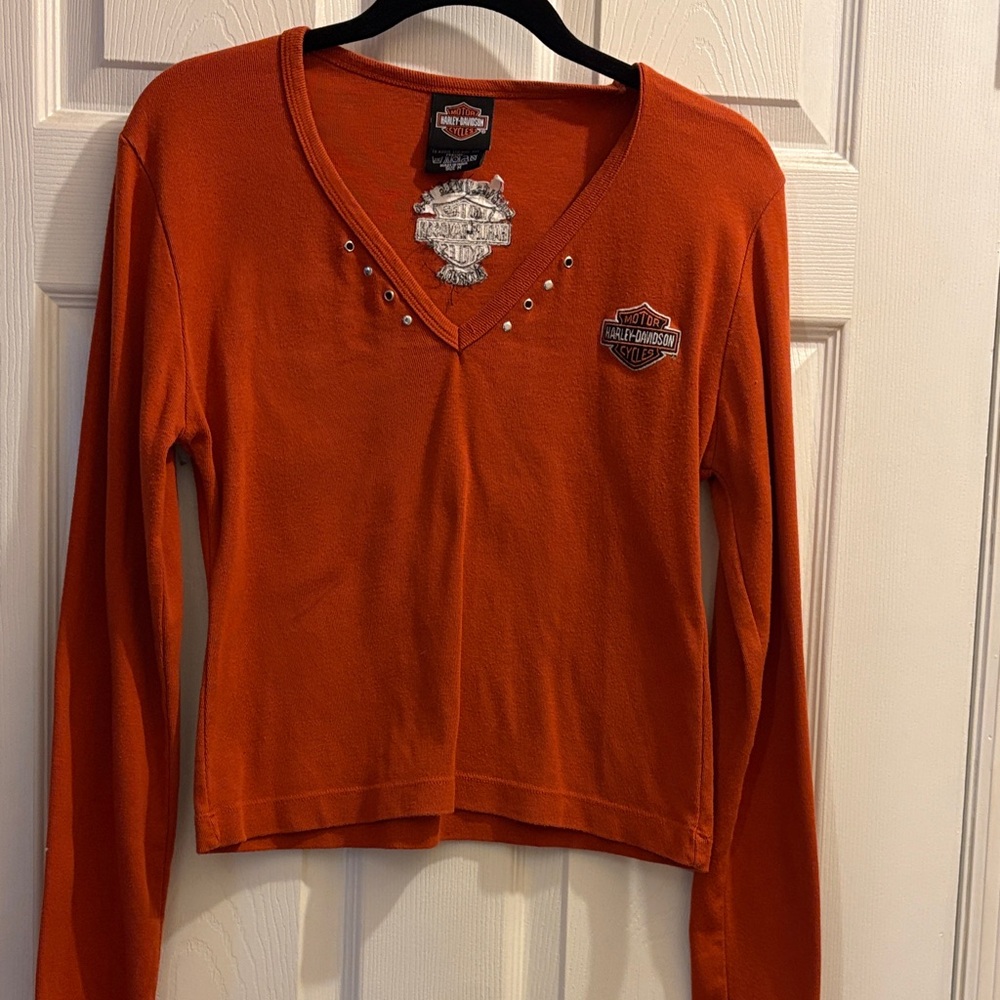 Harley-Davidson Women's Orange Long Sleeve V-Neck Tee